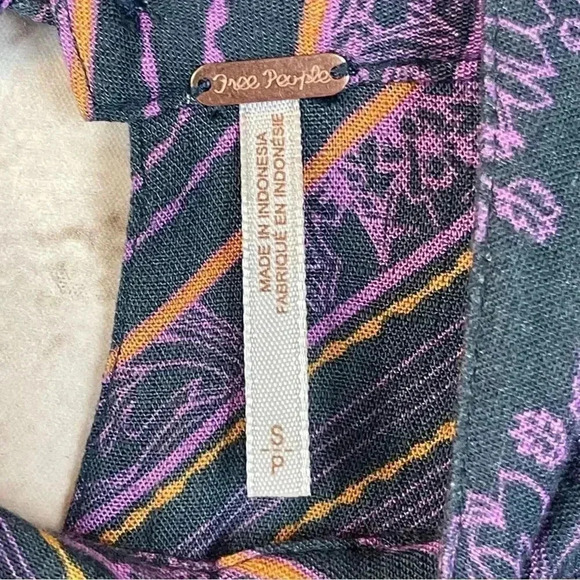 Free People S Walking on a Dream Long Sleeve Tunic Top Purple Charcoal Cut Out - Picture 3 of 8